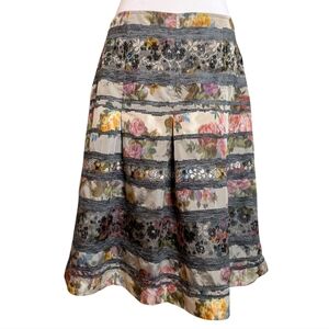 Vtg Harold's Multicolor Floral Print Velvet Flared Pleated A line Skirt Size 8